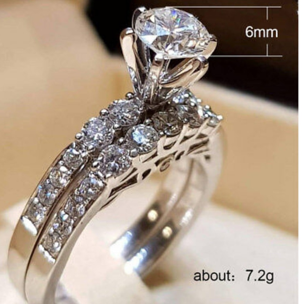 New Elegant 925 Silver Set Rings Size 5-10 - Picture 2 of 5